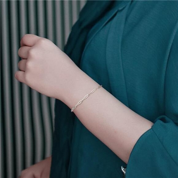 BRIJEWNES 925 Sterling Silver Clasp 3mm Paperclip Chain Bracelets for Women - Picture 5 of 7